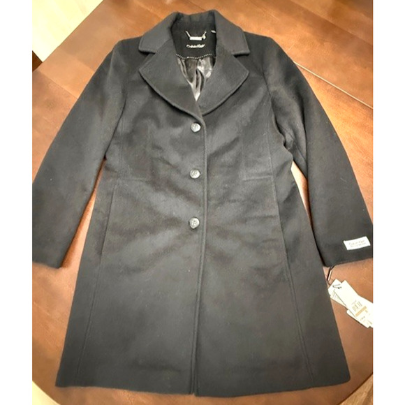 Calvin Klein Classic Single Breasted Wool Poly Cashmere Coat Black Sz 12 $440 - Picture 4 of 15